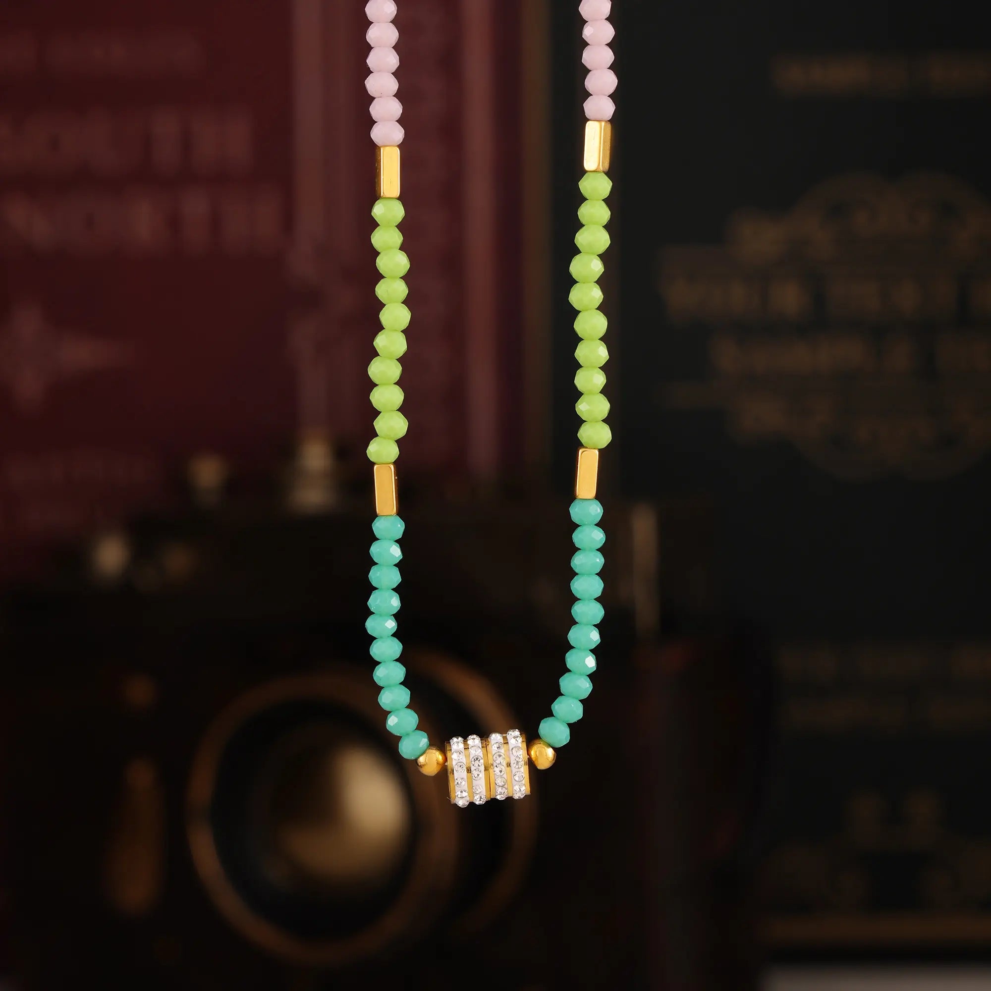 Dopamine Colorful Beaded CZ Charm Choker Necklace