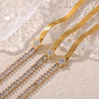 18K Gold Plated Star Baguette Cubic Zirconia Herringbone Bracelet