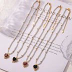 Vintage CZ Zirconia Heart Pendant Pearl Necklace