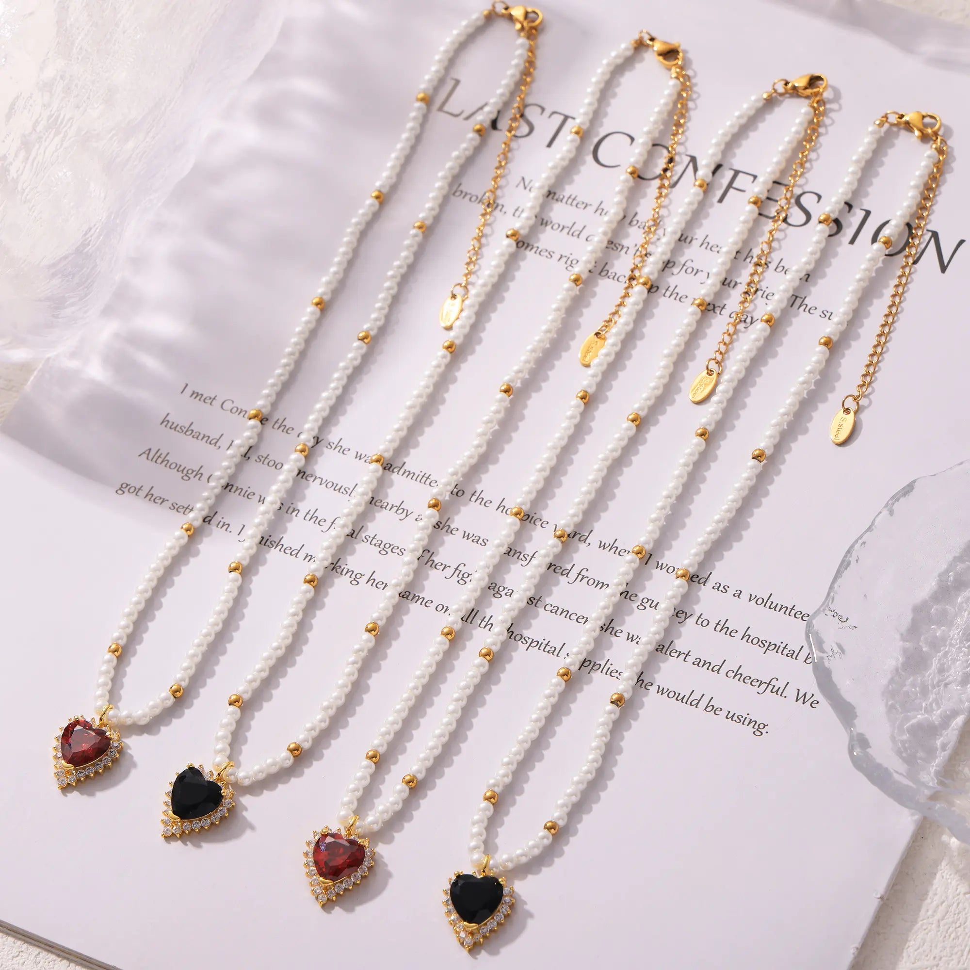 Vintage CZ Zirconia Heart Pendant Pearl Necklace