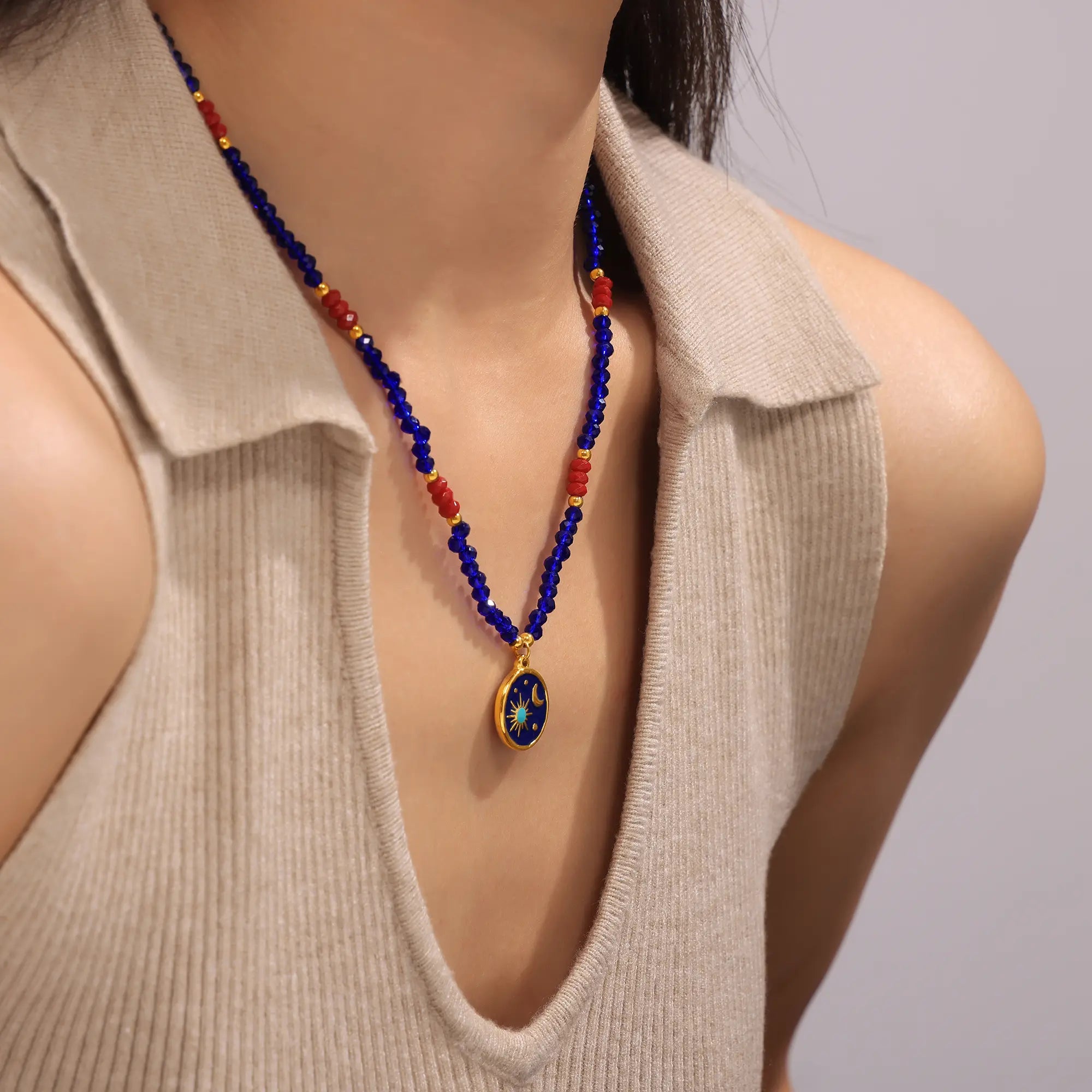 Bohemian Celestial Starry Night Enamel Pendant Necklace