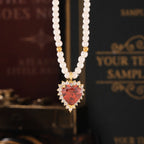 Vintage CZ Zirconia Heart Pendant Pearl Necklace