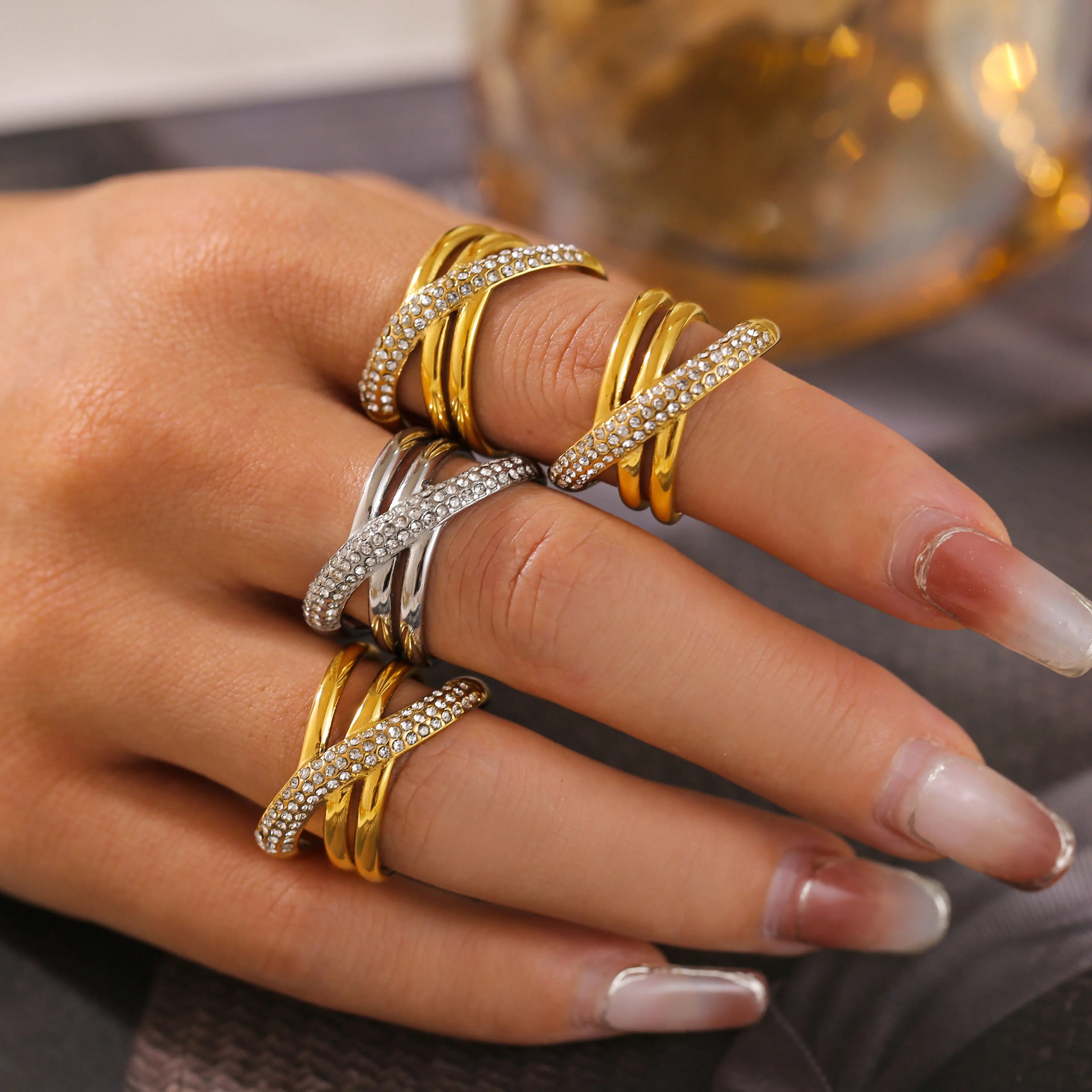 Vintage Criss Cross Multi-Layer Pavé Band Ring