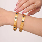 Vintage Beaded Gear Edge Crystal Gemstone Butterfly Bangle