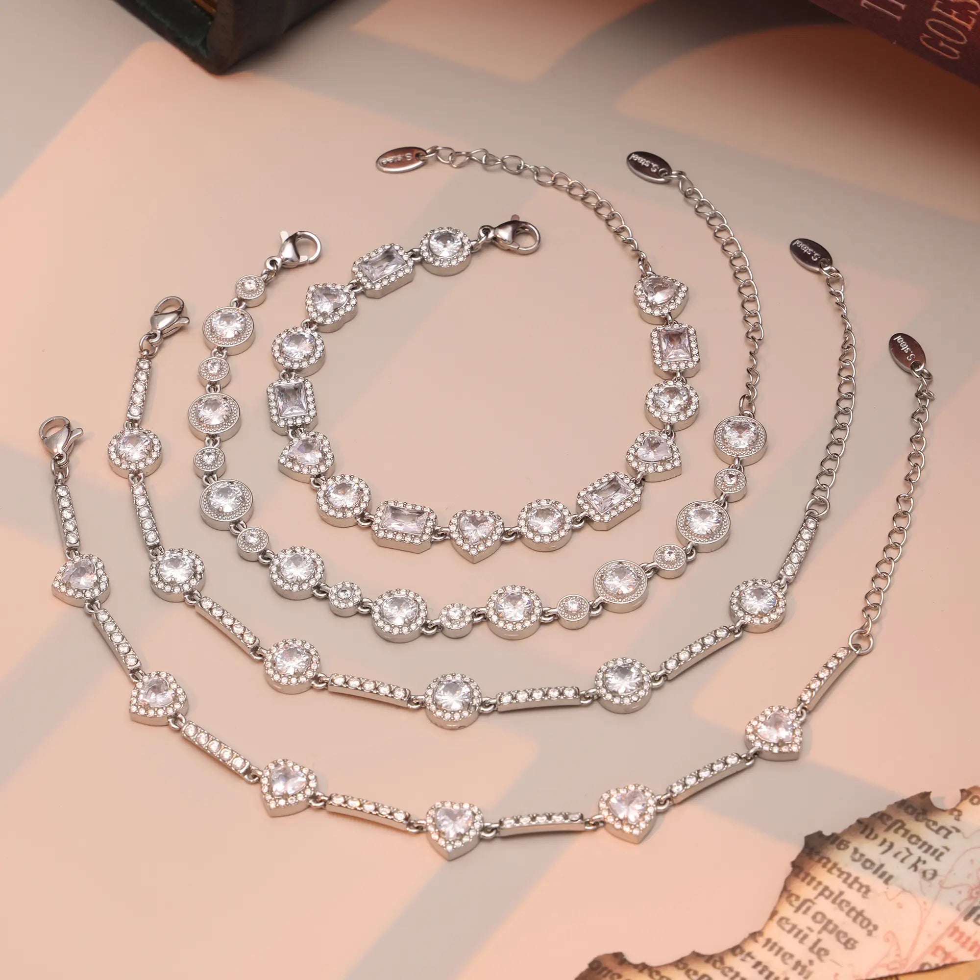 4-Piece 18K Gold Cubic Zirconia Layered Bracelet Set