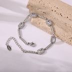 18K Gold Plated Emerald Cut CZ Geometric Station Bracelet