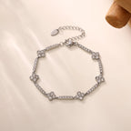 18K Gold Plated Sparkling CZ Clover Station Bracelet