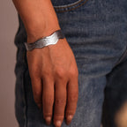 Textured Wave Open Cuff Bangle