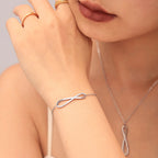 CZ Pave Infinity Loop Pendant Necklace & Curved Bar Bracelet Set