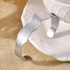 Textured Wave Open Cuff Bangle