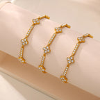 18K Gold Plated Sparkling CZ Clover Station Bracelet