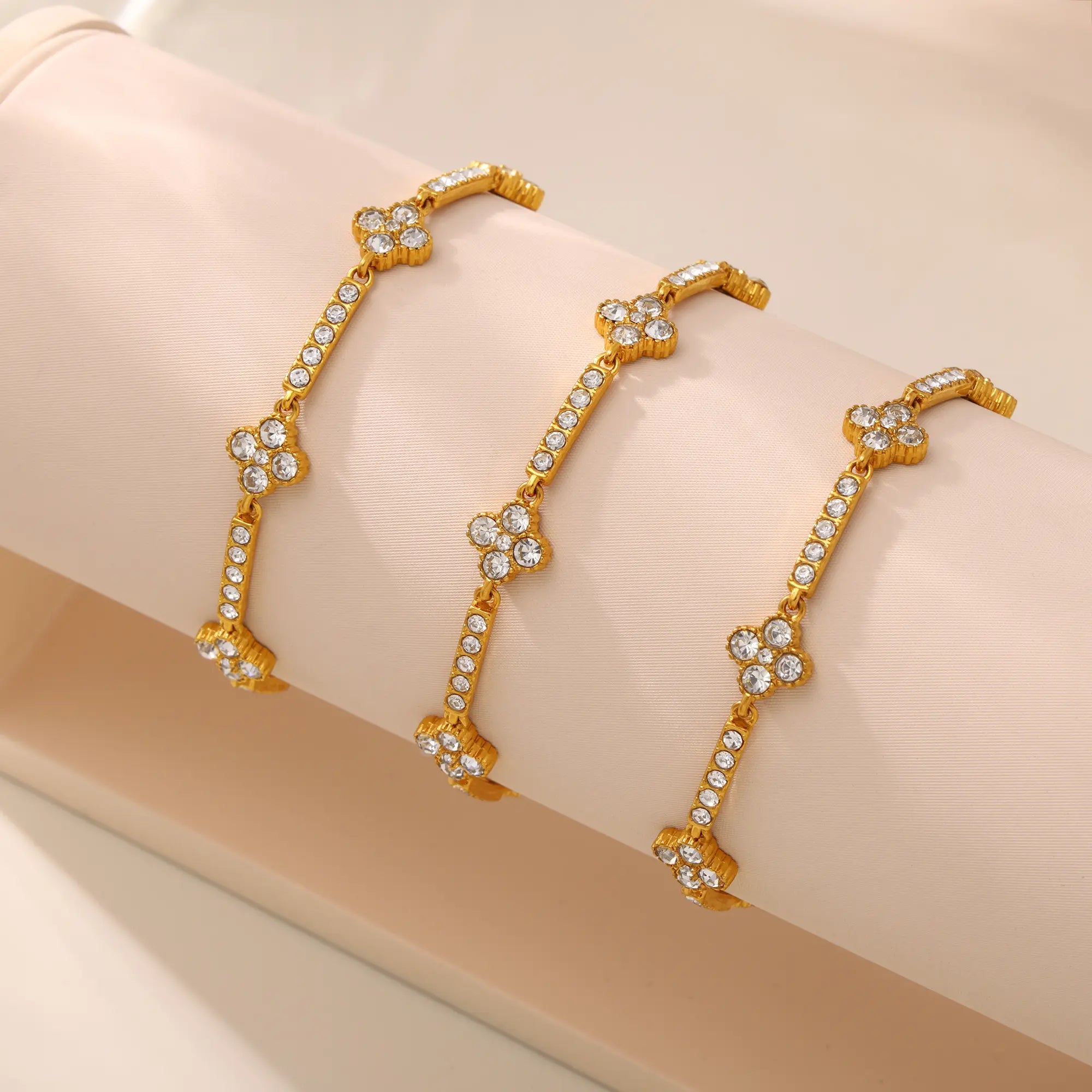 18K Gold Plated Sparkling CZ Clover Station Bracelet