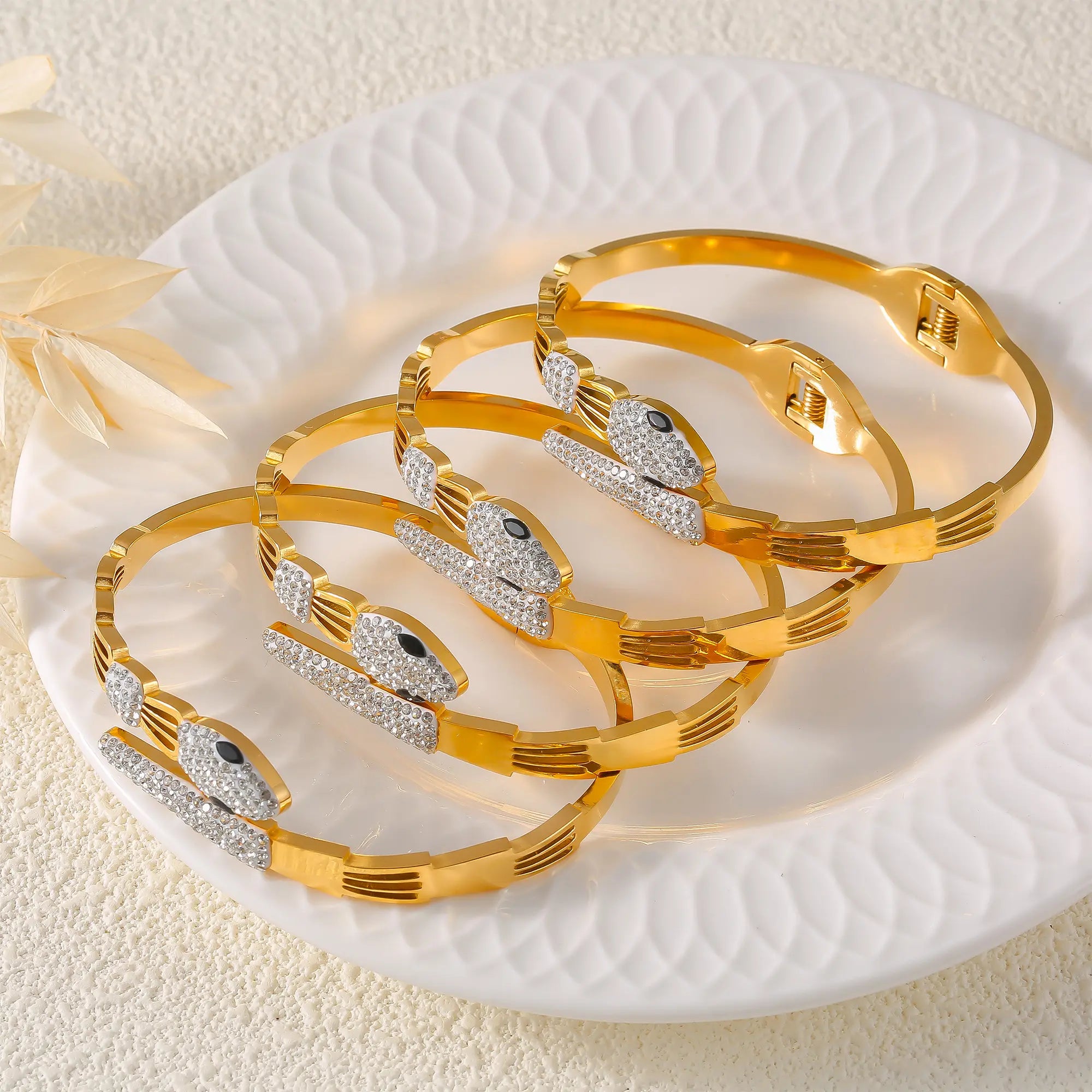 Pave Crystal Snake Motif Cutout Hinge Bangle