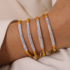 18K Gold Plated Curved Pave CZ Bar Snake Chain Slider Bracelet