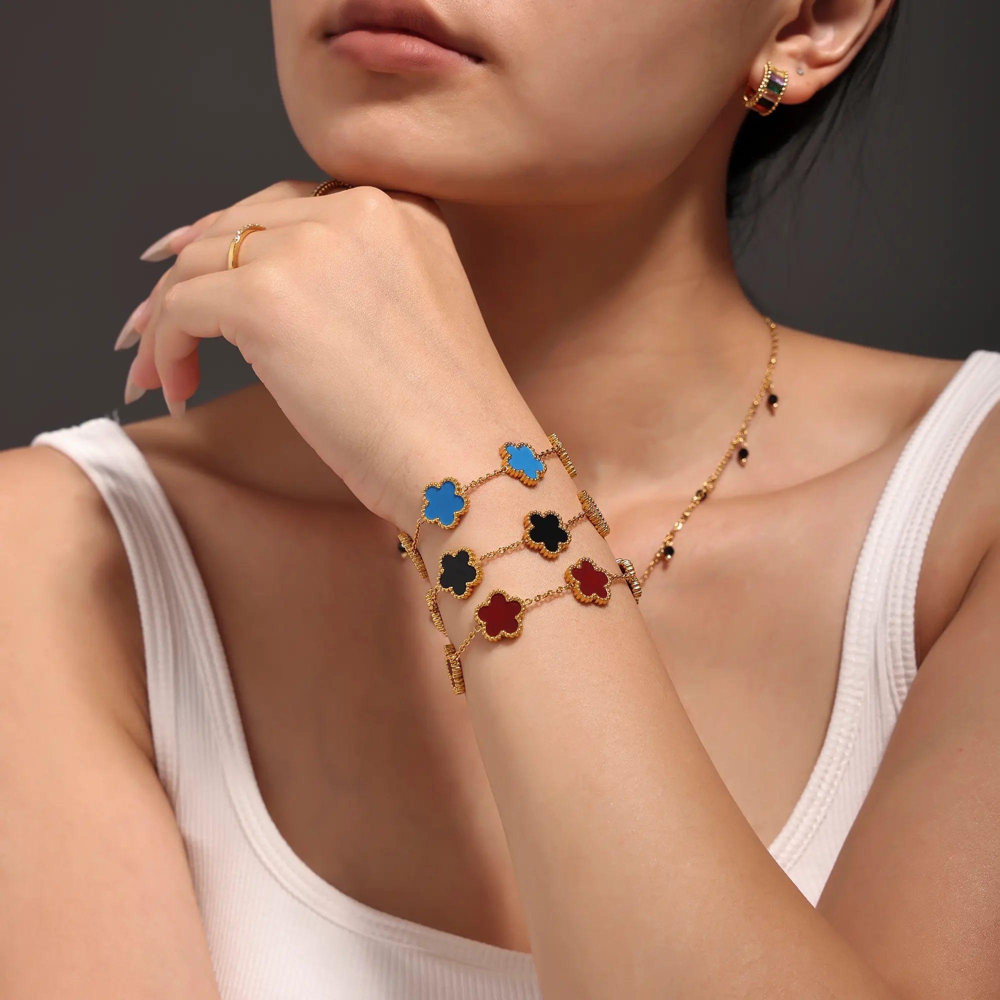 18K Gold Plated 5-Leaf Clover Motif Bracelet