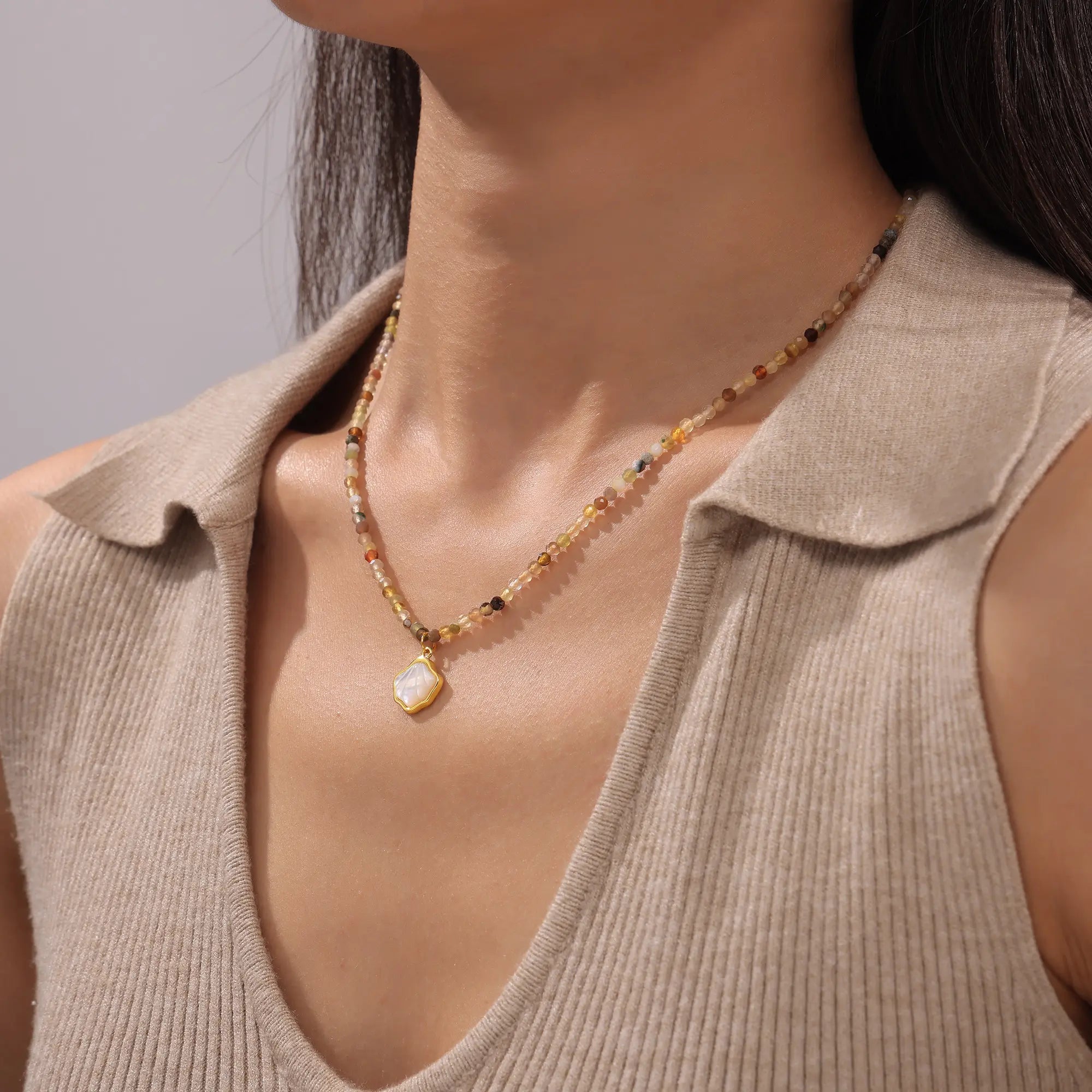 Bohemian Natural Stone Beaded Choker Necklace