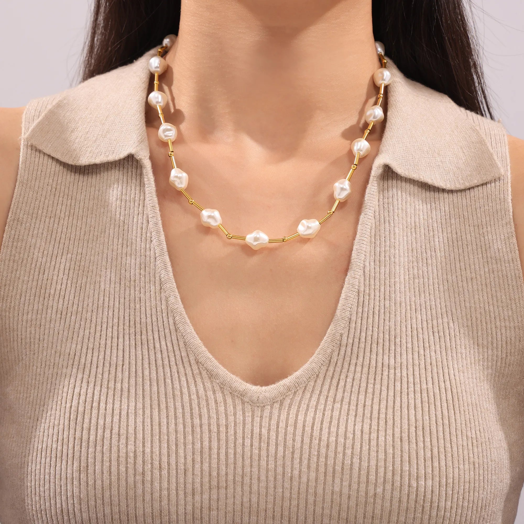 French Vintage Baroque Pearl Beaded Choker Necklace