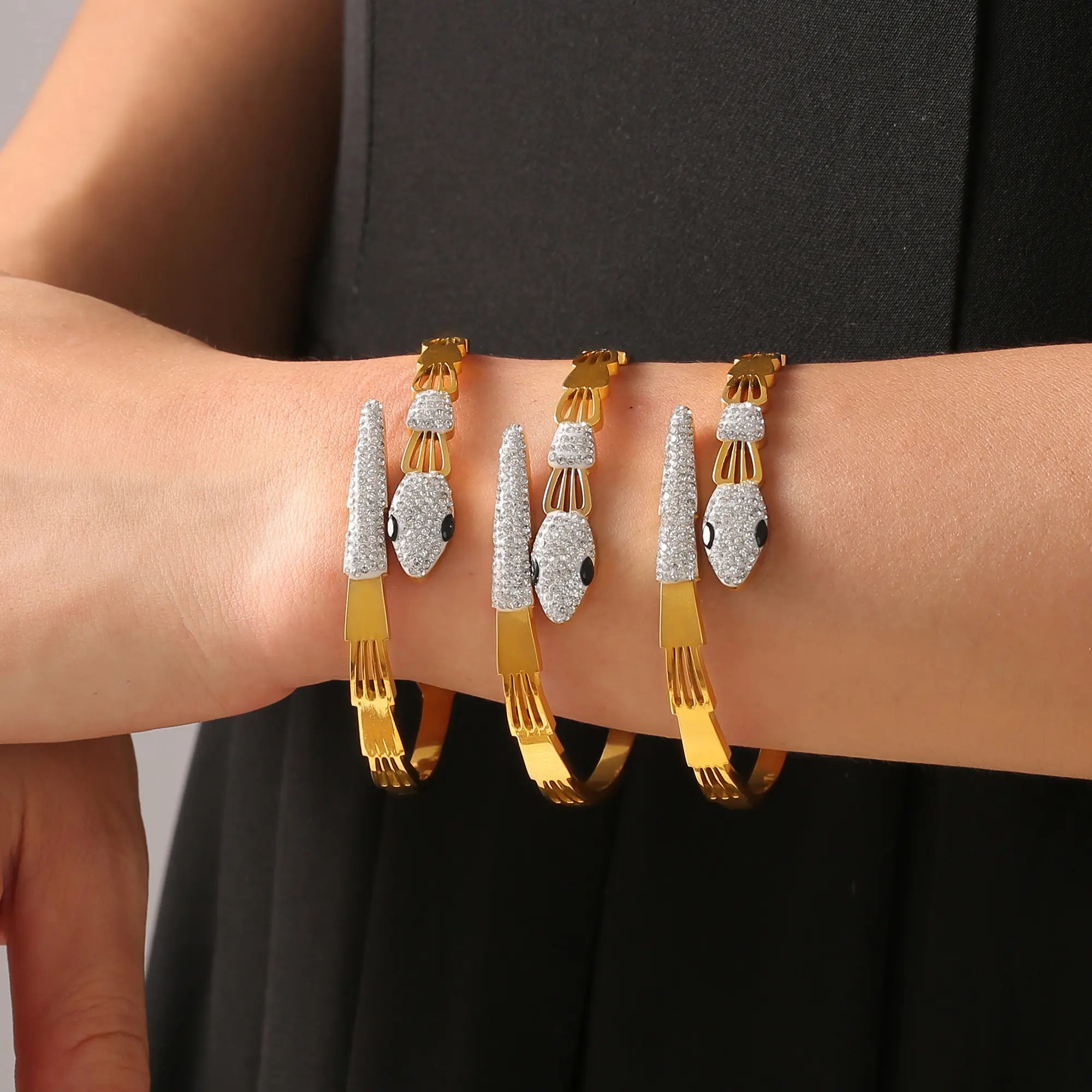 Pave Crystal Snake Motif Cutout Hinge Bangle