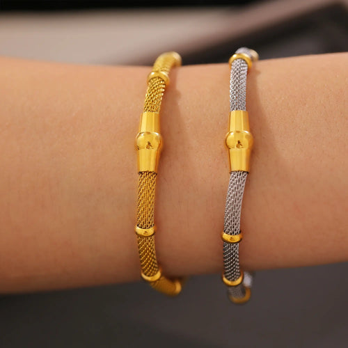 18K Gold Bamboo Mesh Chain Bracelet