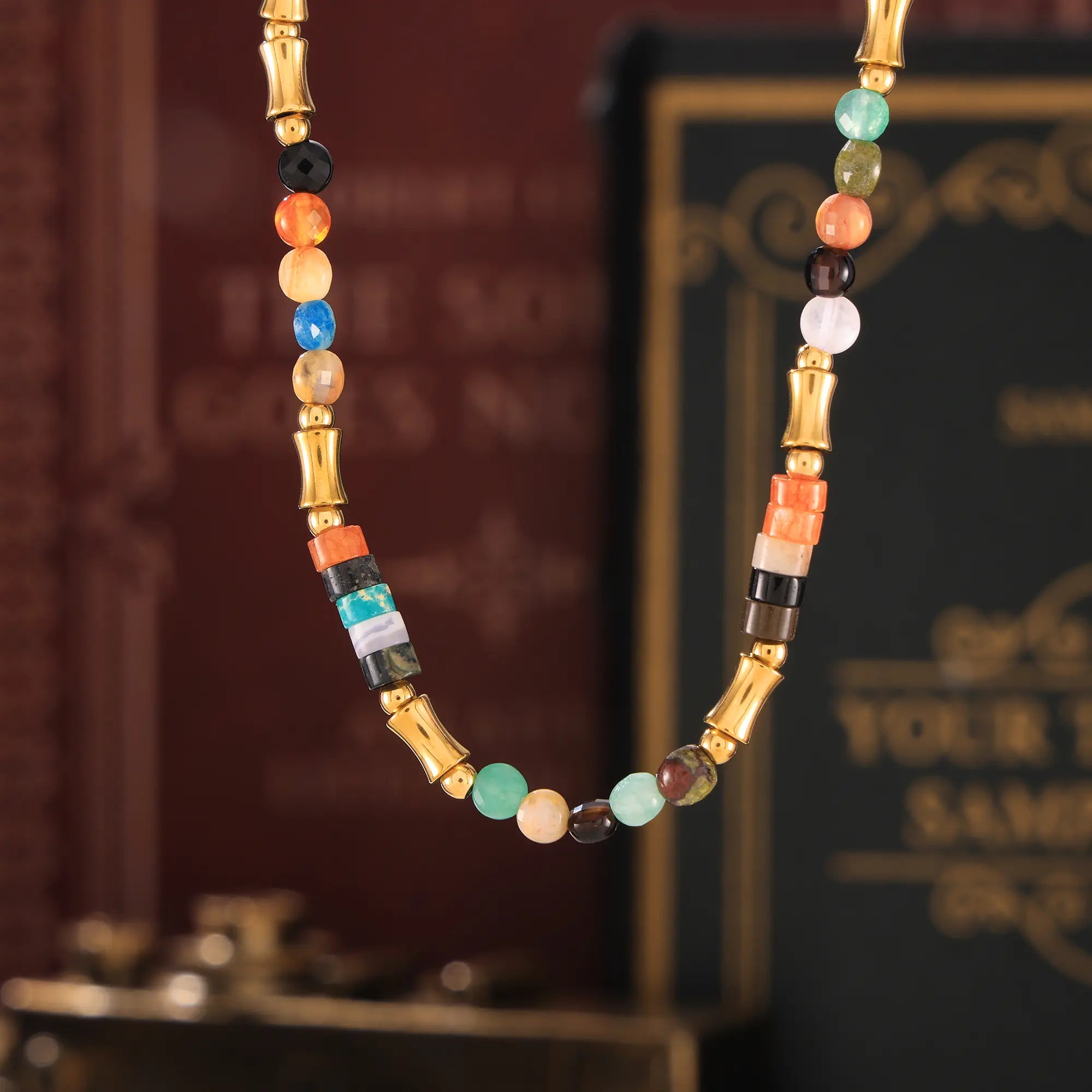 Boho Colorful Natural Stone Beaded Choker Necklace
