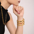 18K Gold Plated Clover Gemstone Hinged Bangle Bracelet