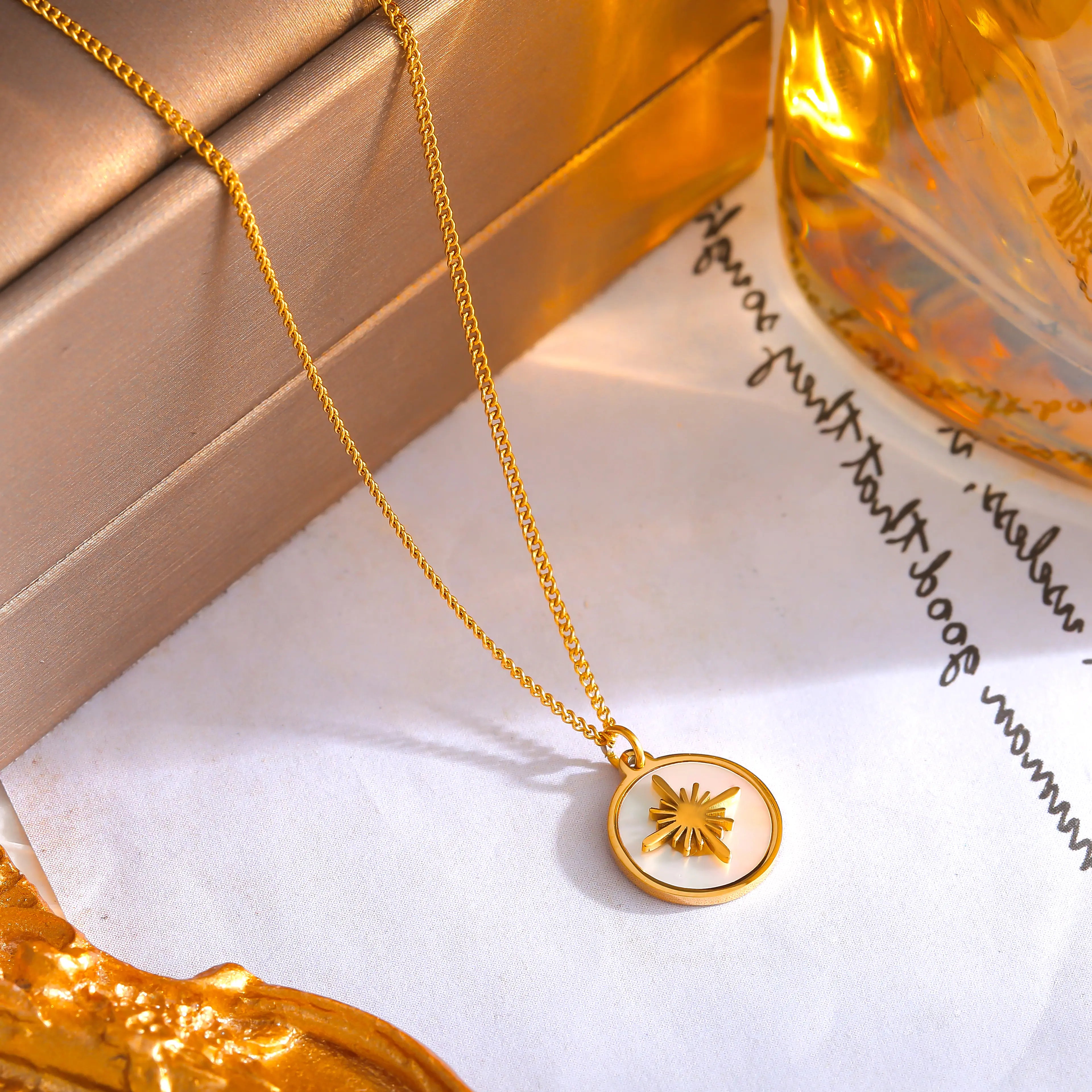 French Vintage Shell Medallion Gold Necklace
