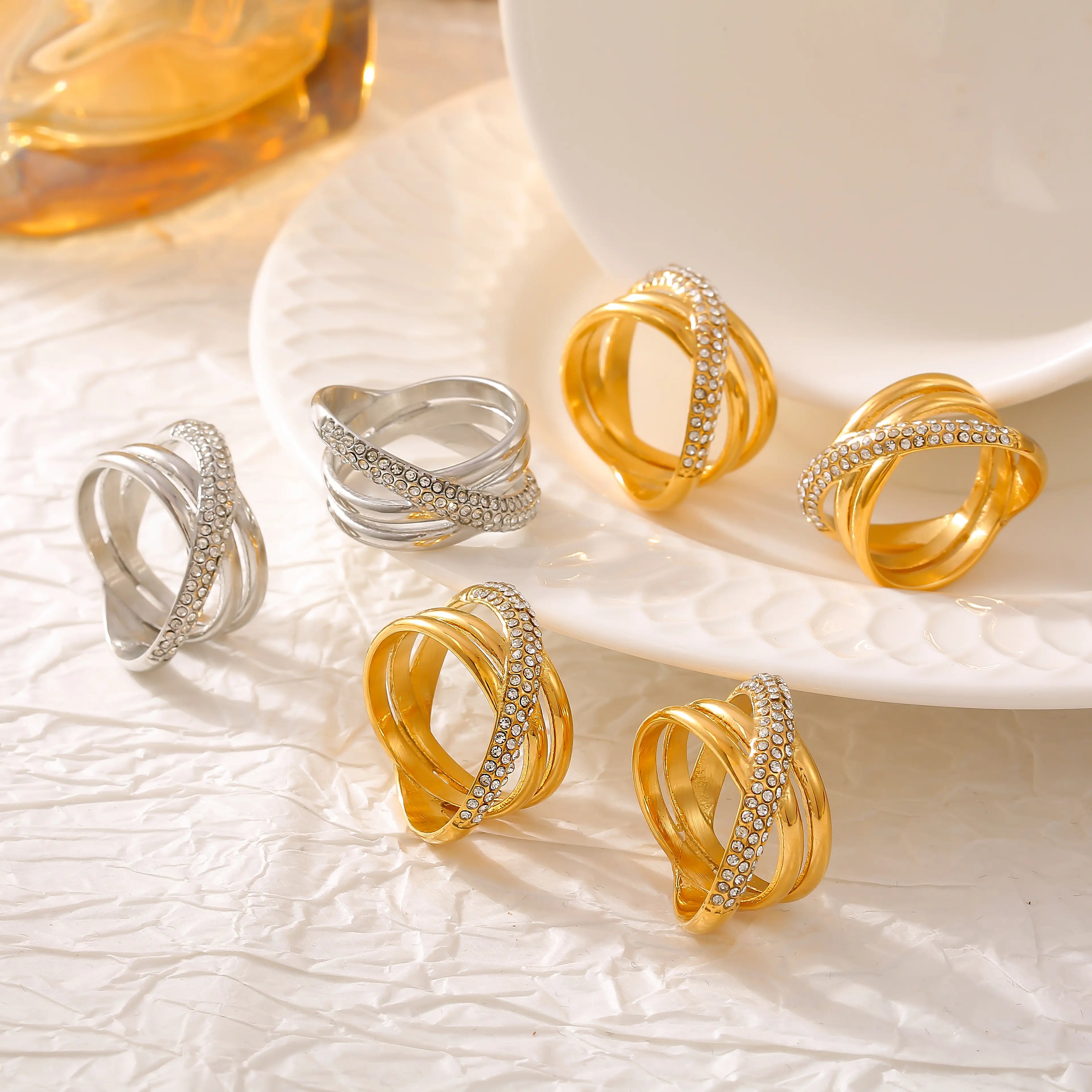 Vintage Criss Cross Multi-Layer Pavé Band Ring