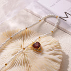 Vintage CZ Zirconia Heart Pendant Pearl Necklace
