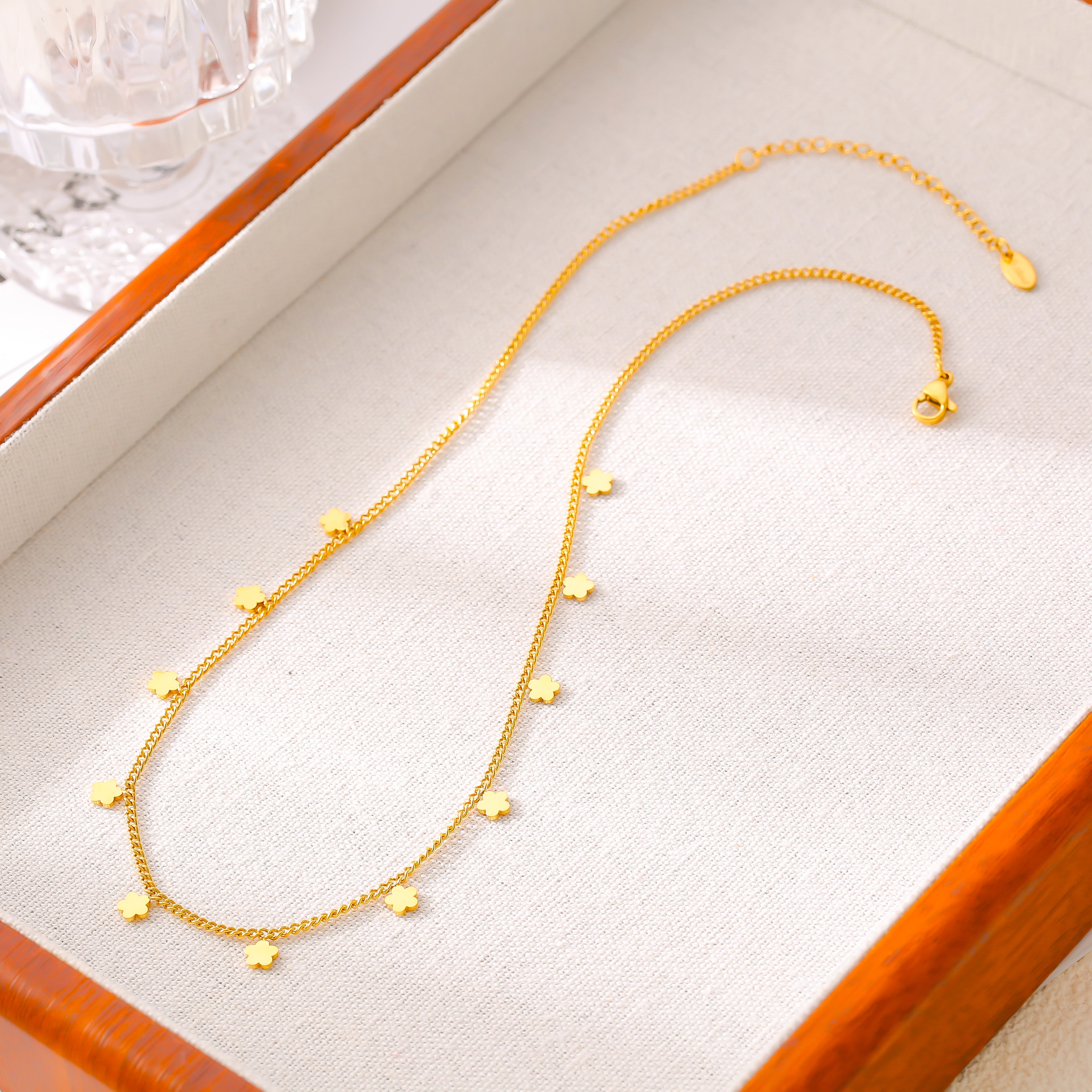 Dainty Multi Flower Charm Choker Necklace