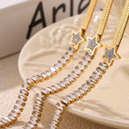 18K Gold Plated Star Baguette Cubic Zirconia Herringbone Bracelet