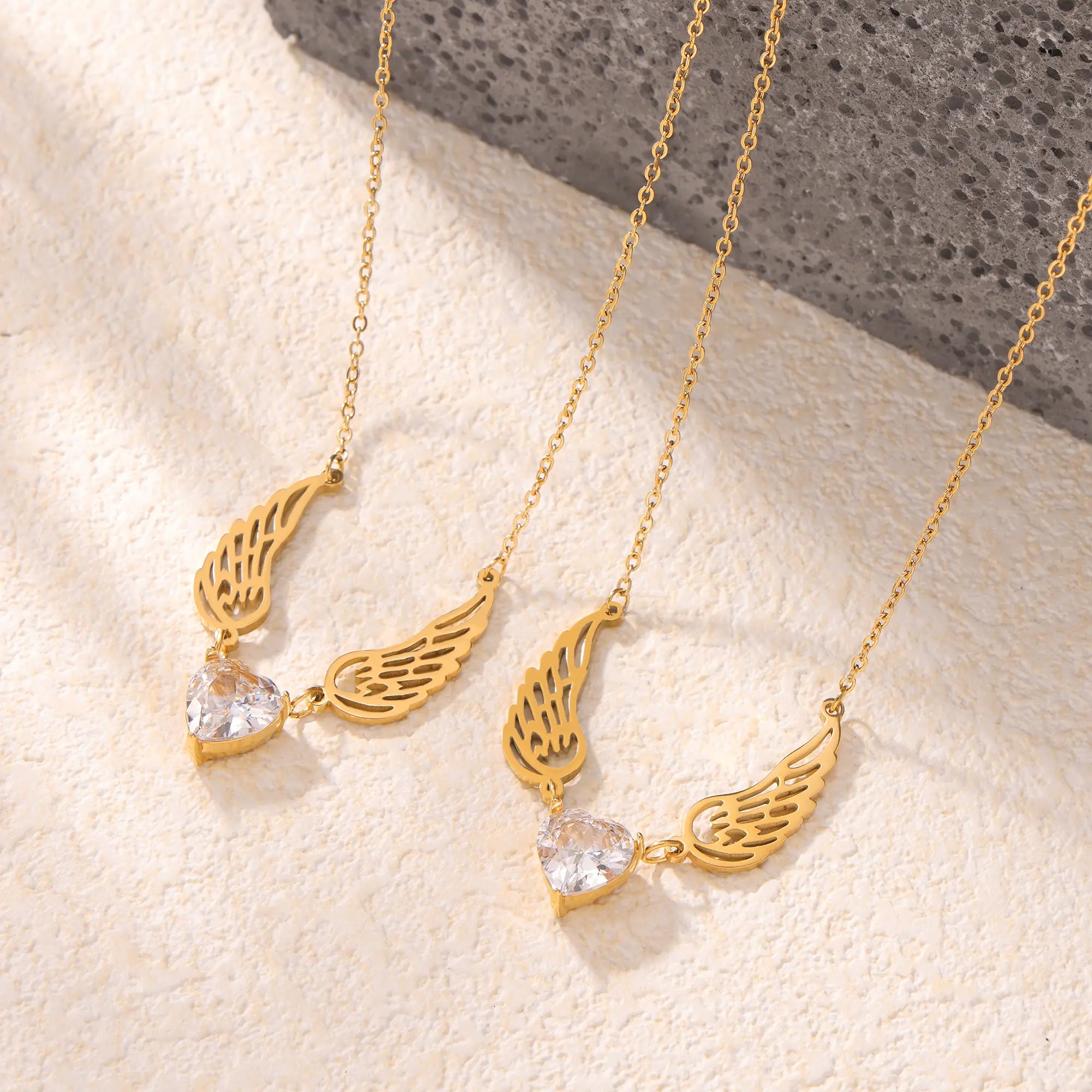 Angel Wings Heart Cubic Zirconia Pendant Necklace