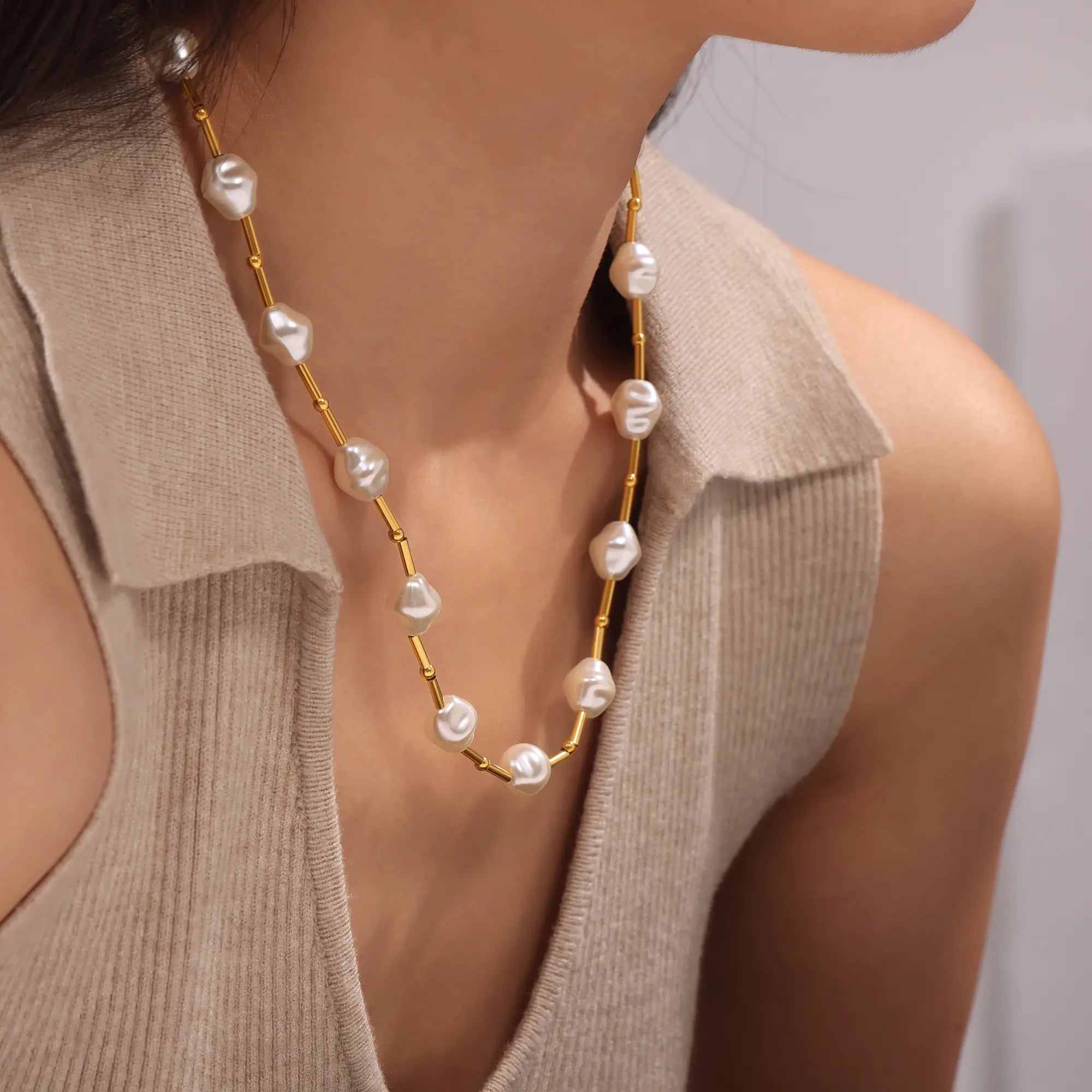 French Vintage Baroque Pearl Beaded Choker Necklace