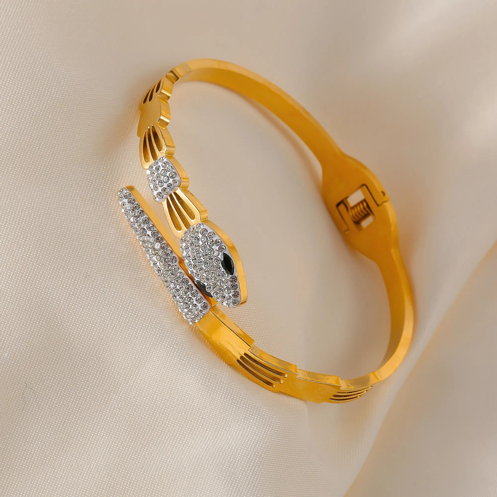 Pave Crystal Snake Motif Cutout Hinge Bangle