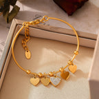 Pave Crystal Heart Charm Bangle Bracelet