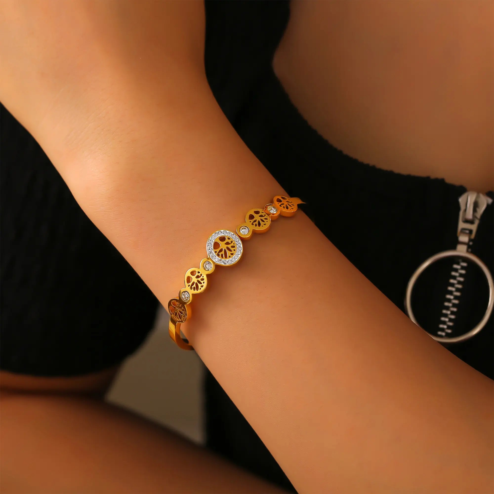 Tree of Life Crystal Hinge Bangle Bracelet